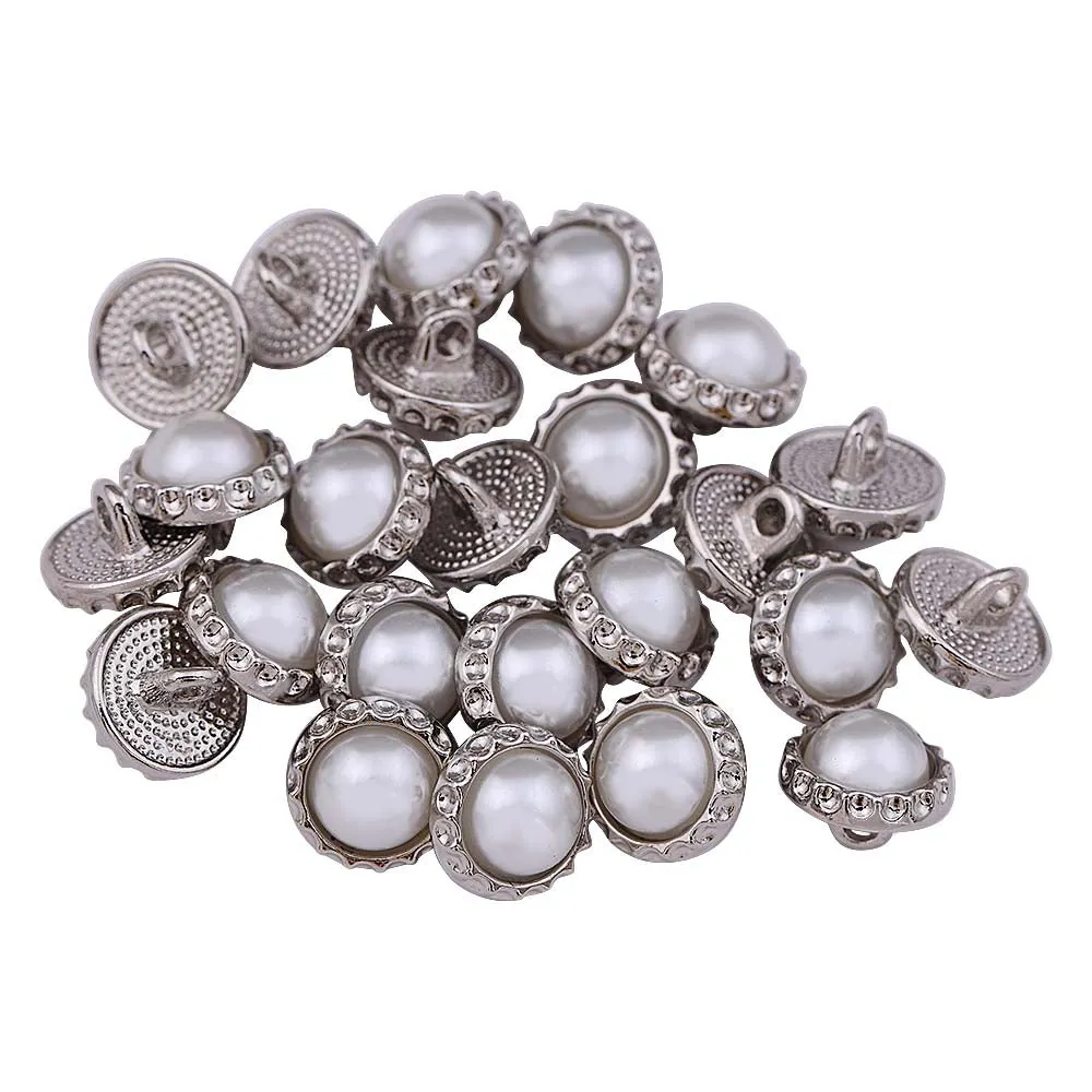 Decorative Rim 11mm Shiny Silver Pearl Metal Buttons