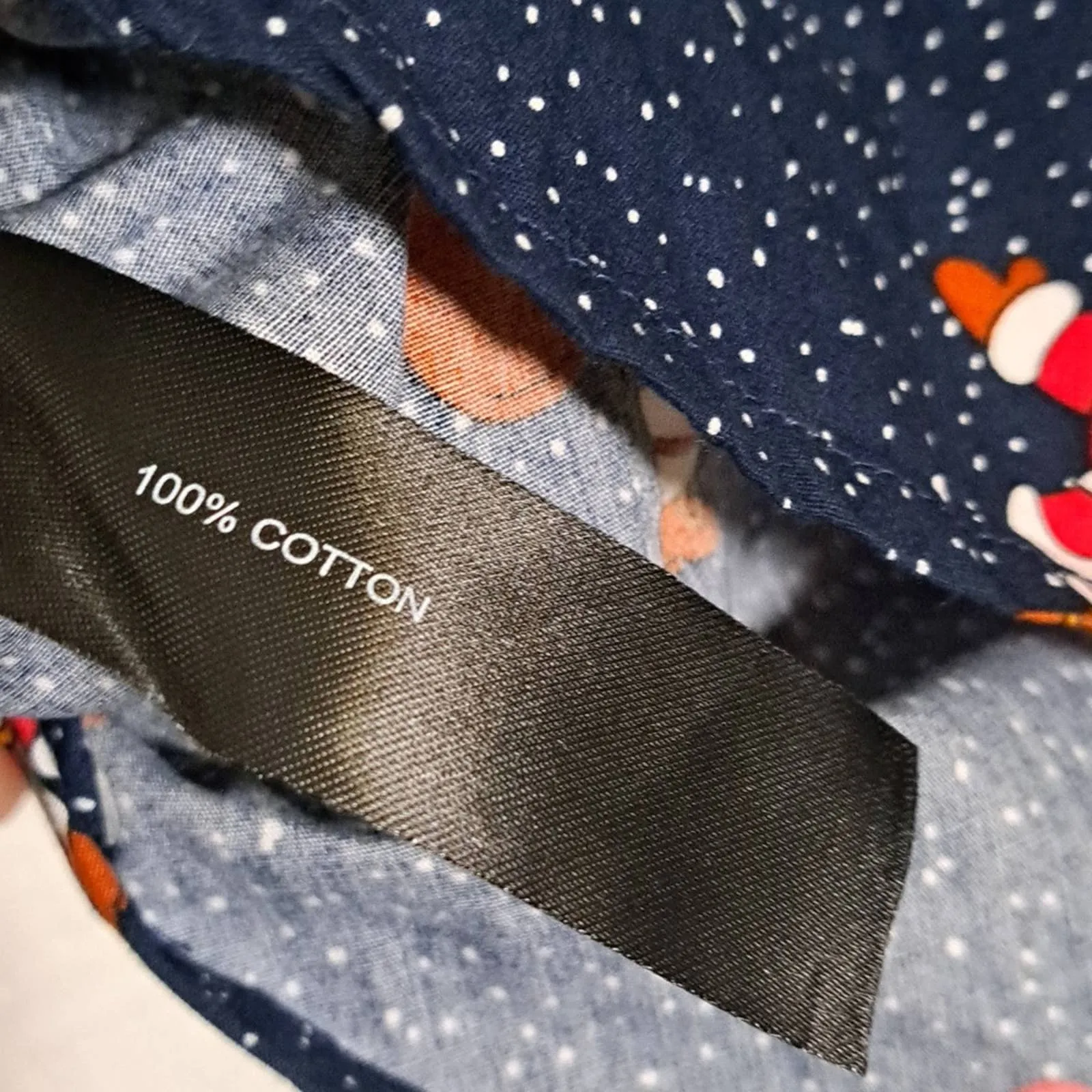 Denim and Flower All Cotton Short Sleeve Christmas Button Shirt