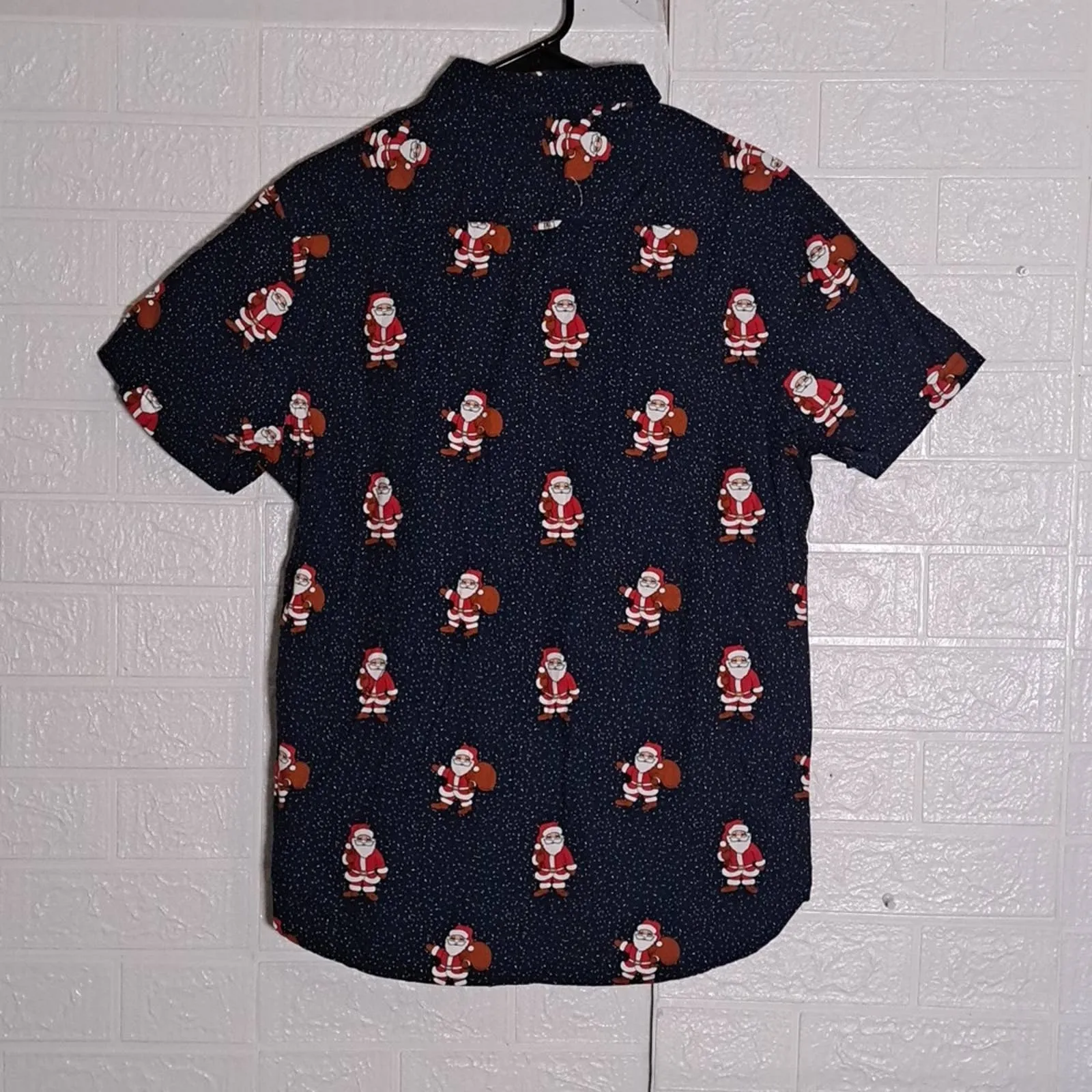 Denim and Flower All Cotton Short Sleeve Christmas Button Shirt