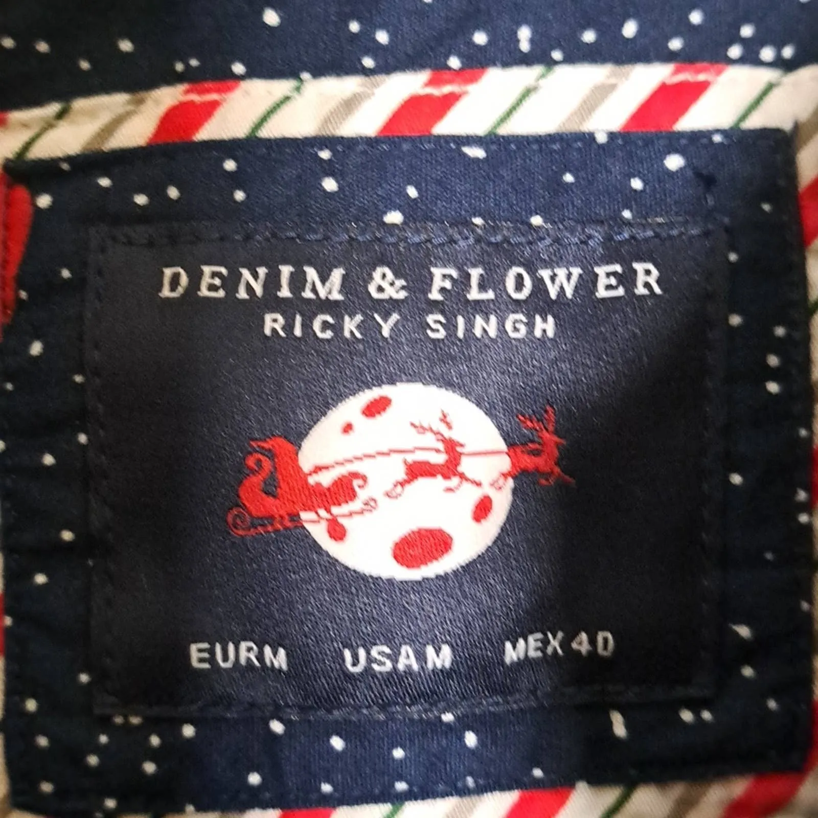 Denim and Flower All Cotton Short Sleeve Christmas Button Shirt
