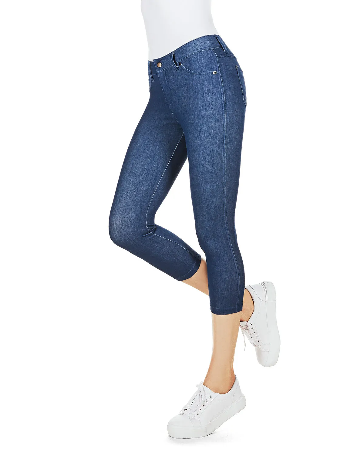 Denim Zipper Capri Cotton Blend Jean Leggings