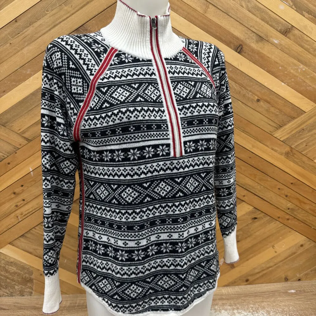 Eddie Bauer - Women's Quarter Zip Sweater - MSRP comp $129: Black/White/Red-women-MD