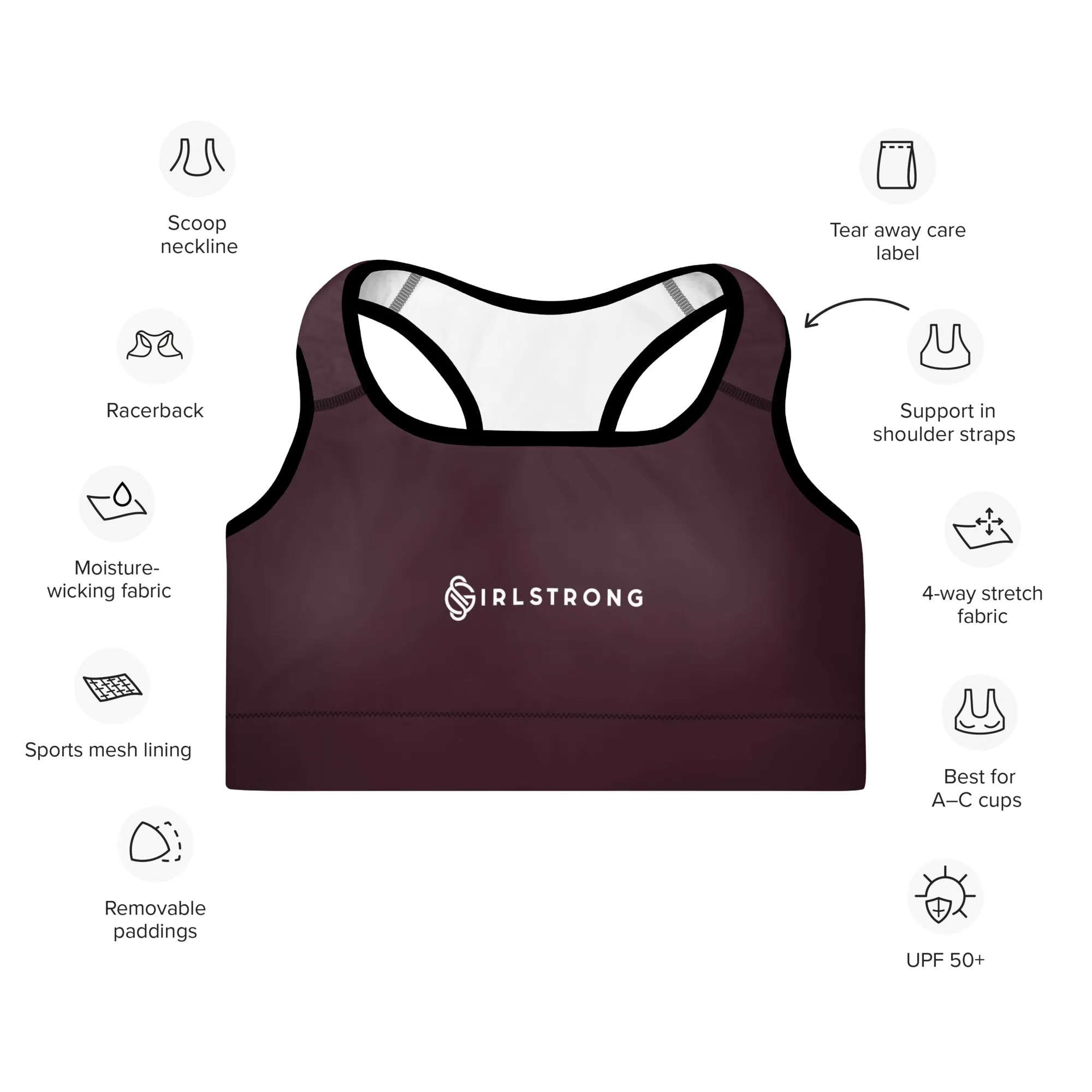 ELEVATED ESSENTIALS, GS LOGO THE PERFECT PADDED SPORTS BRA CABERNET