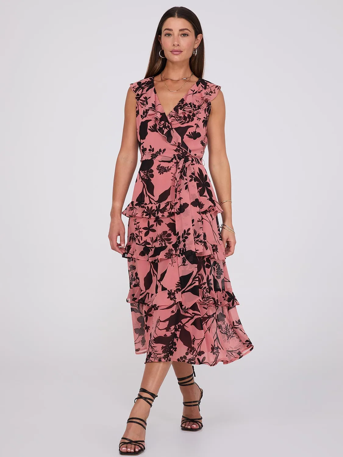 Floral Print Ruffle Tiered Midi Dress