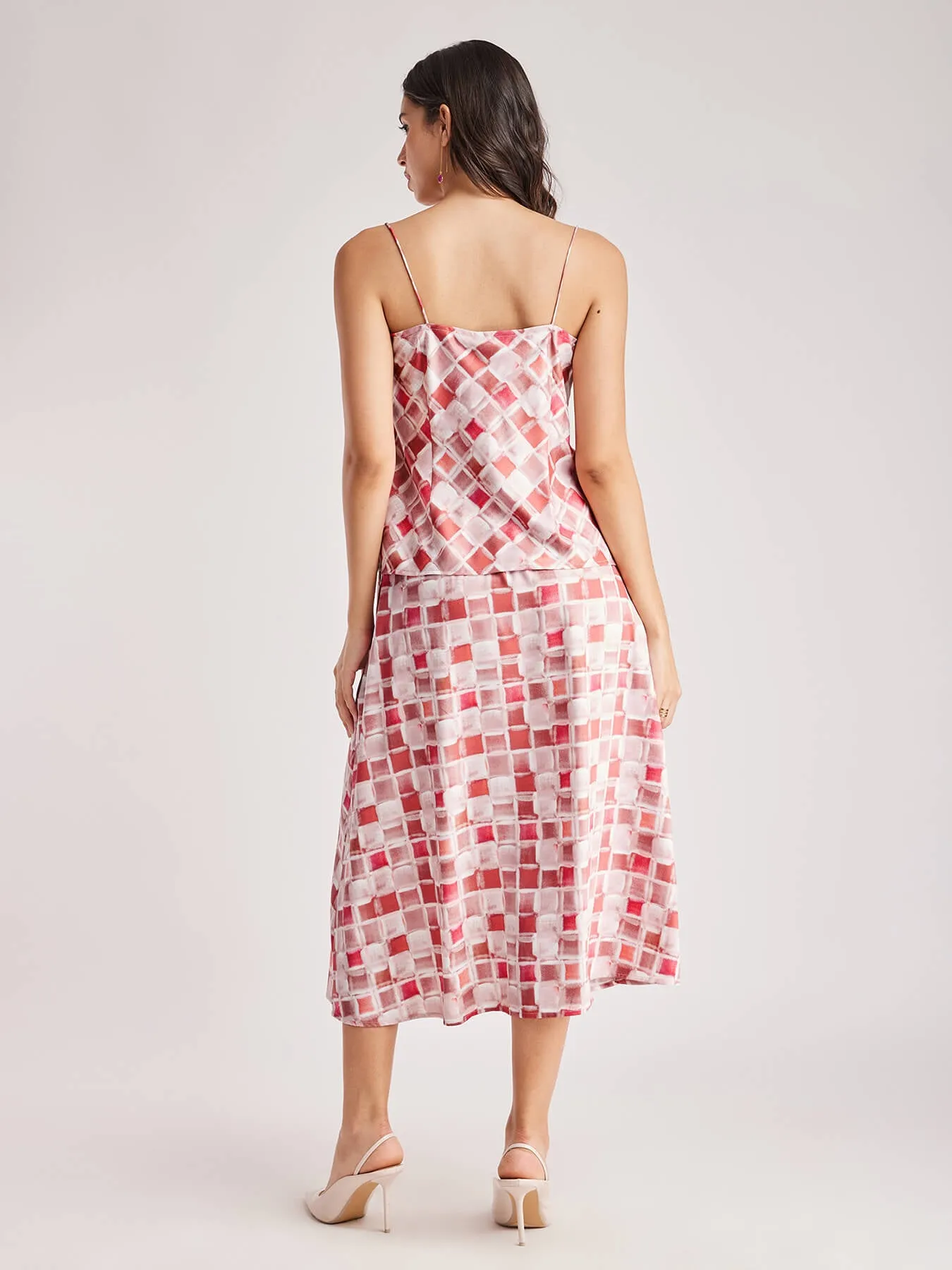 Geometric Print Top And Skirt Coord - Pink