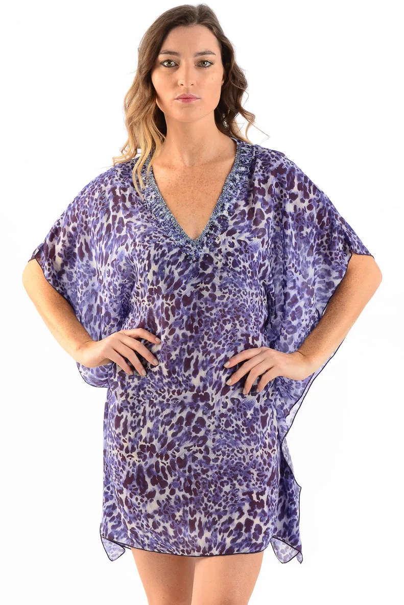 Goddess Kaftan / Indigo Leopard