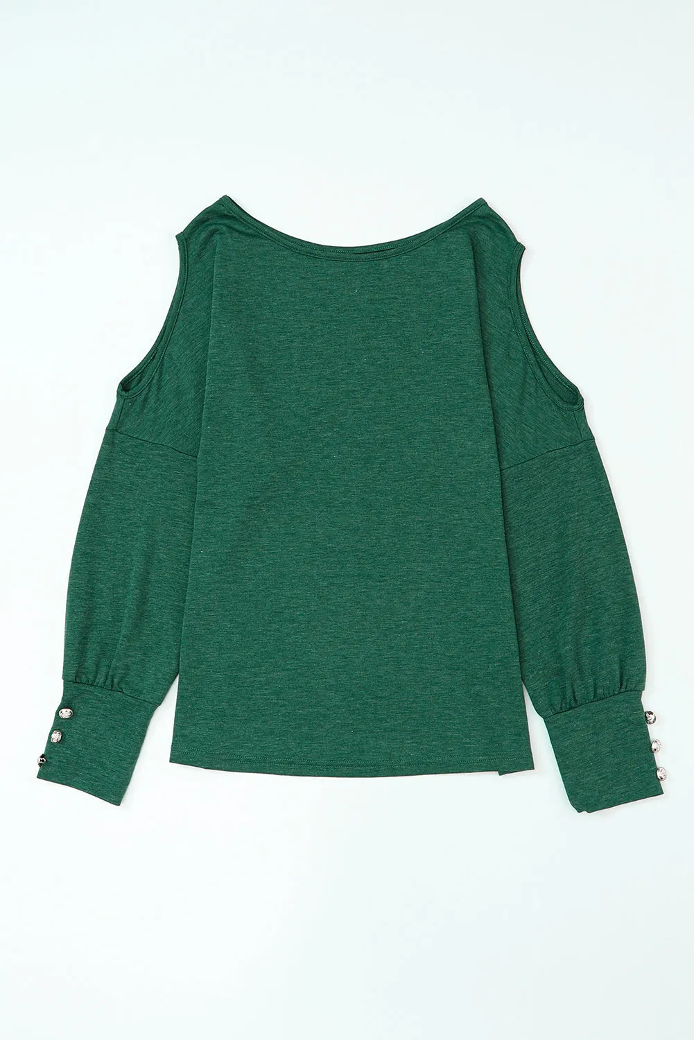 Green Asymmetrical Cut Out Buttoned Long Sleeve Top
