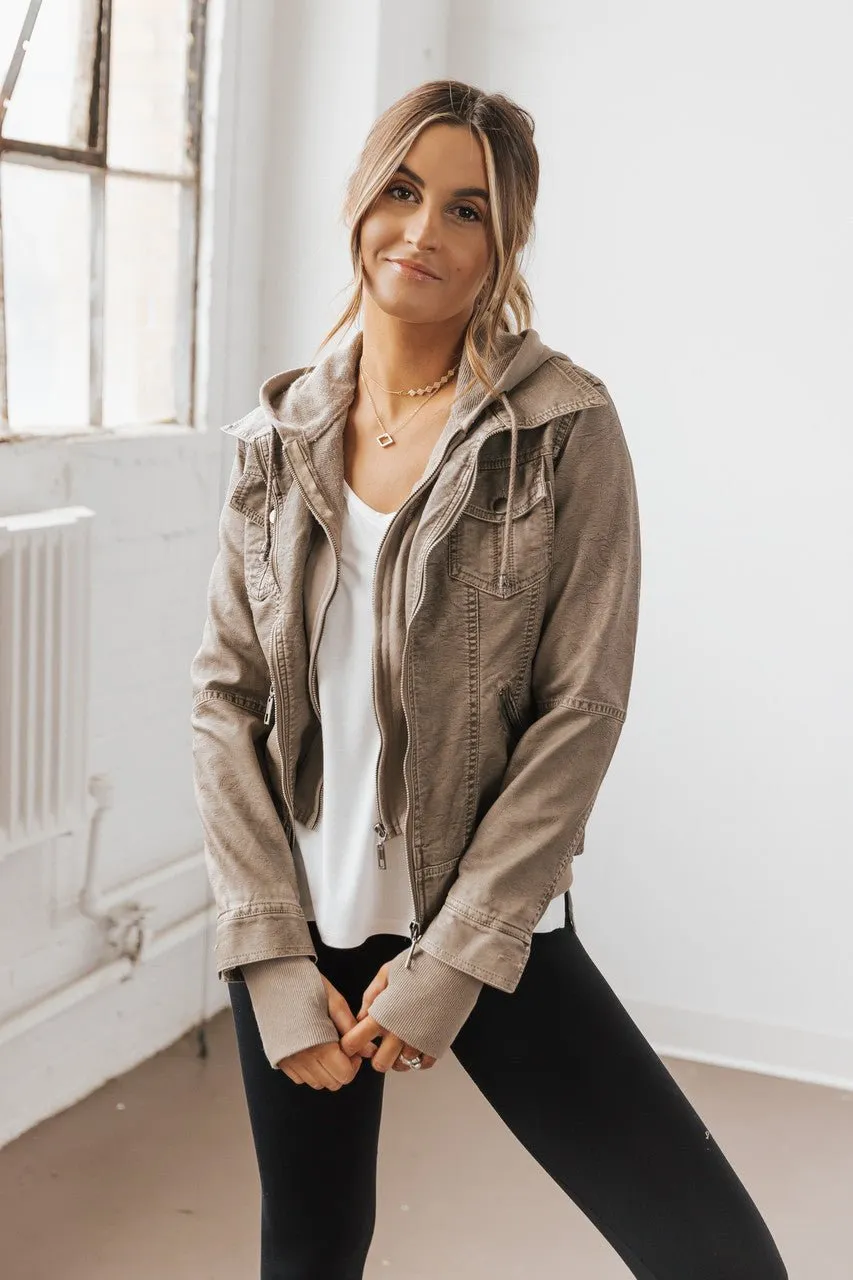 Hooded Sweatshirt Vegan Leather Grey Jacket | Pre Order