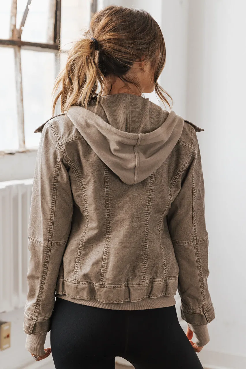 Hooded Sweatshirt Vegan Leather Grey Jacket | Pre Order
