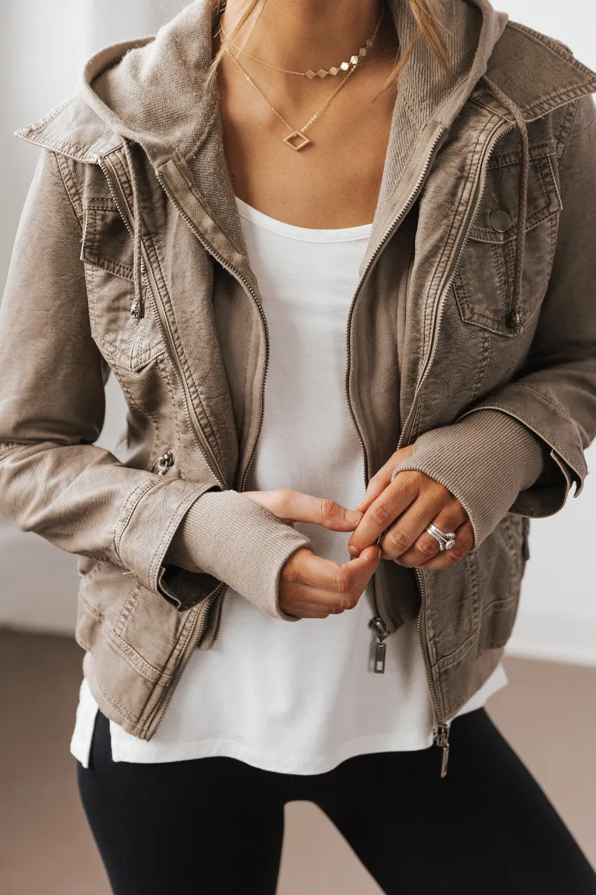 Hooded Sweatshirt Vegan Leather Grey Jacket | Pre Order