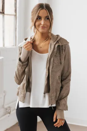 Hooded Sweatshirt Vegan Leather Grey Jacket | Pre Order