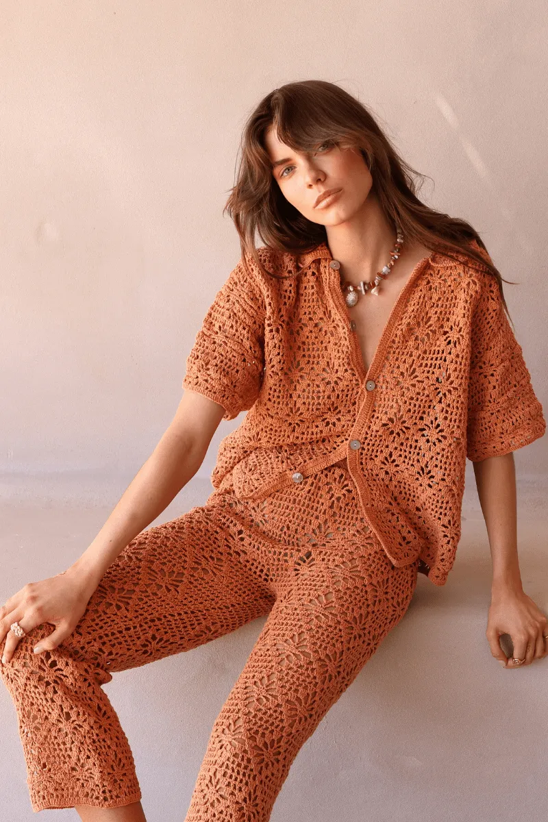 ISLAND RAIN CROCHET PANT - RUST