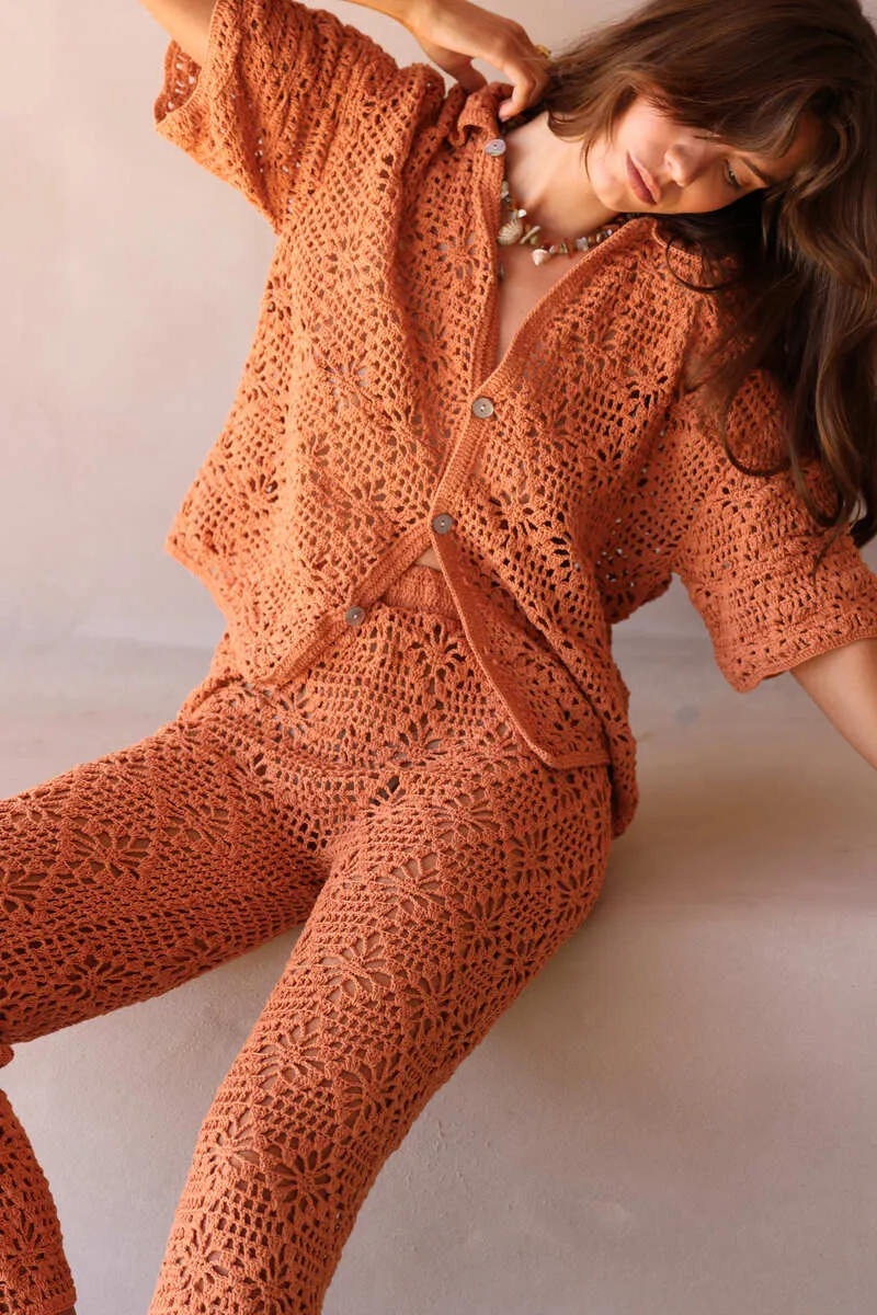 ISLAND RAIN CROCHET PANT - RUST