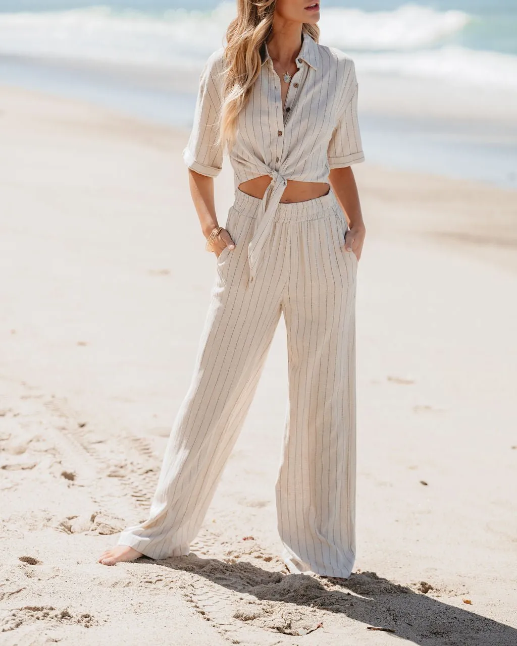 Khaki Striped Top & Pants Set - FINAL SALE