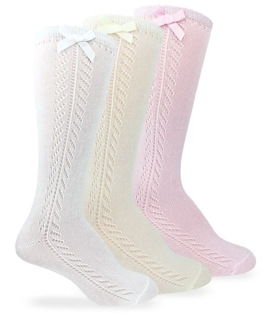 Knee high pointelle sock with bow(1 pair)