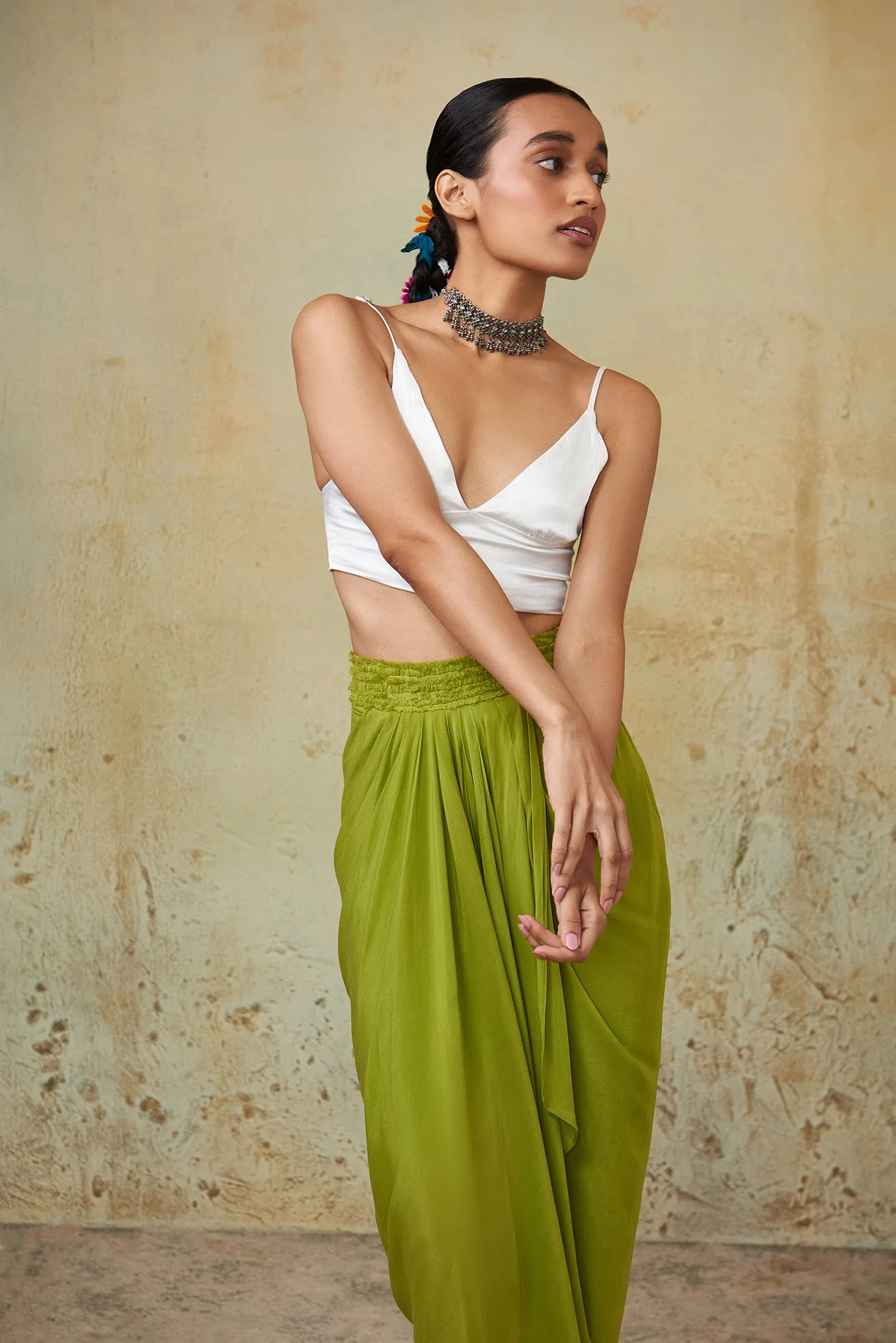 Lime Green Draped Skirt