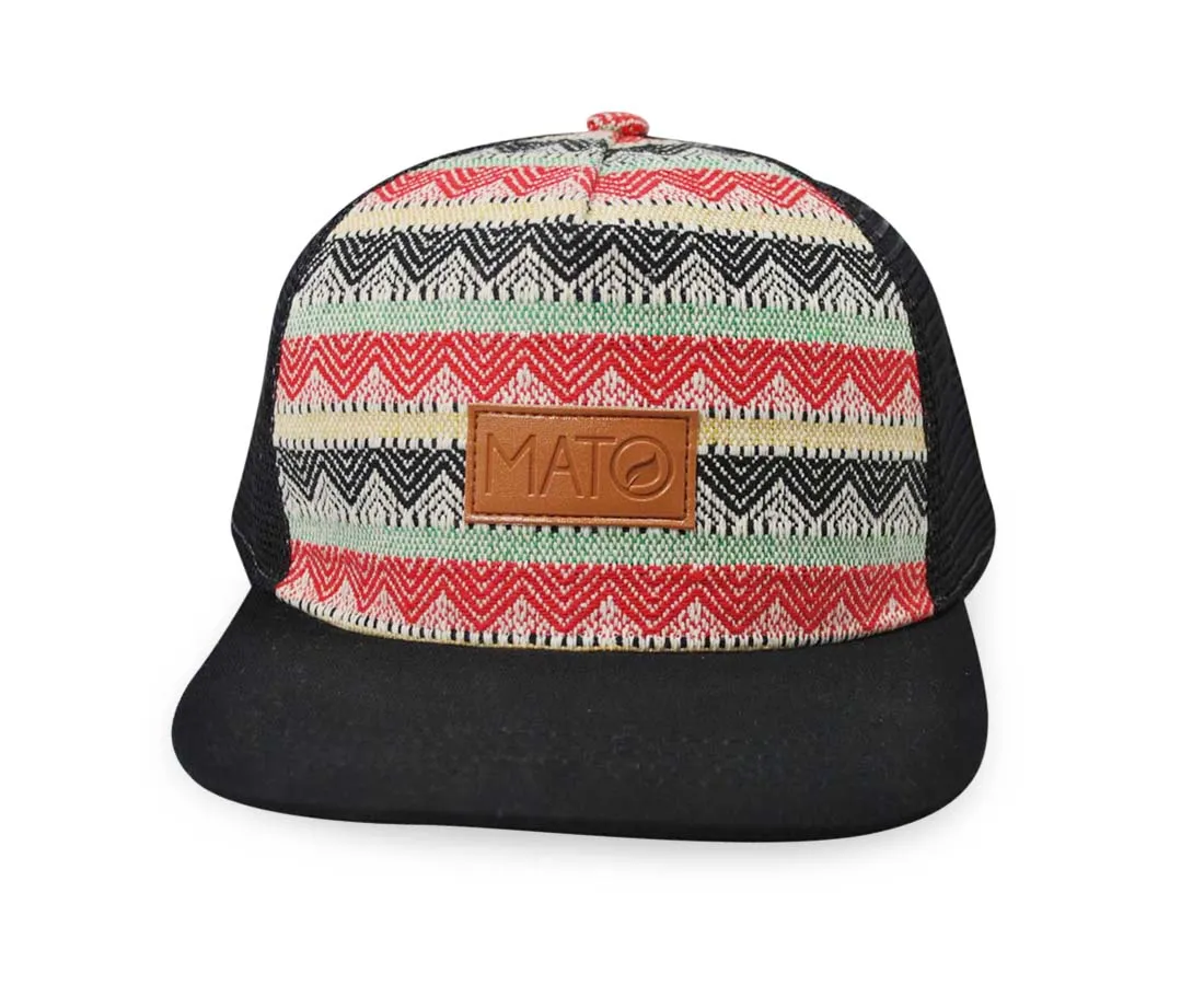 Mato Woven Trucker Hat Snapback Flat Brim Boho Tribal Aztec Pattern Baseball Cap Black