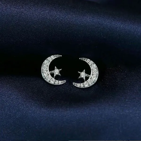 Moon And Star Stud Earrings