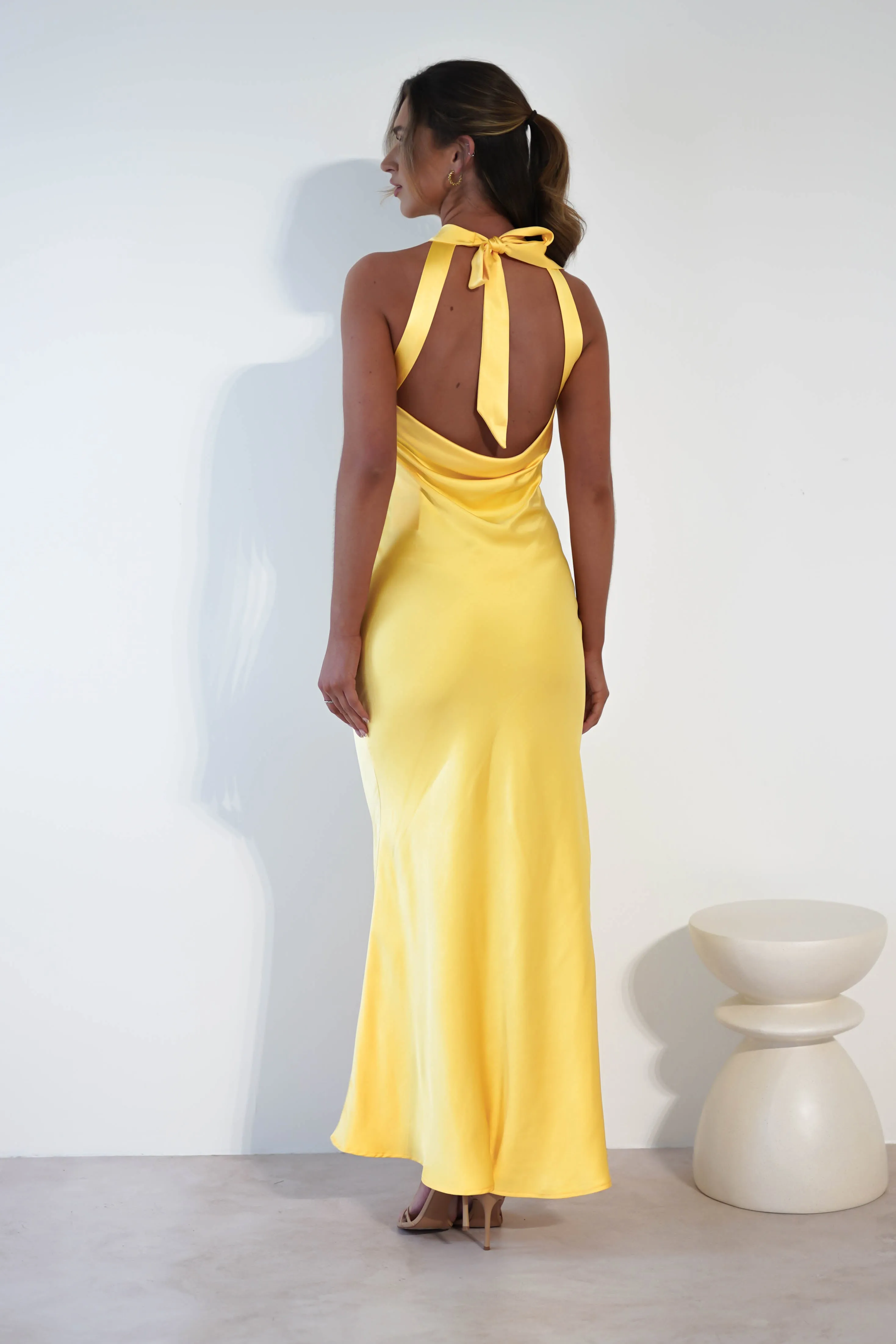 Natalia Soft Satin Maxi Dress | Bright Yellow