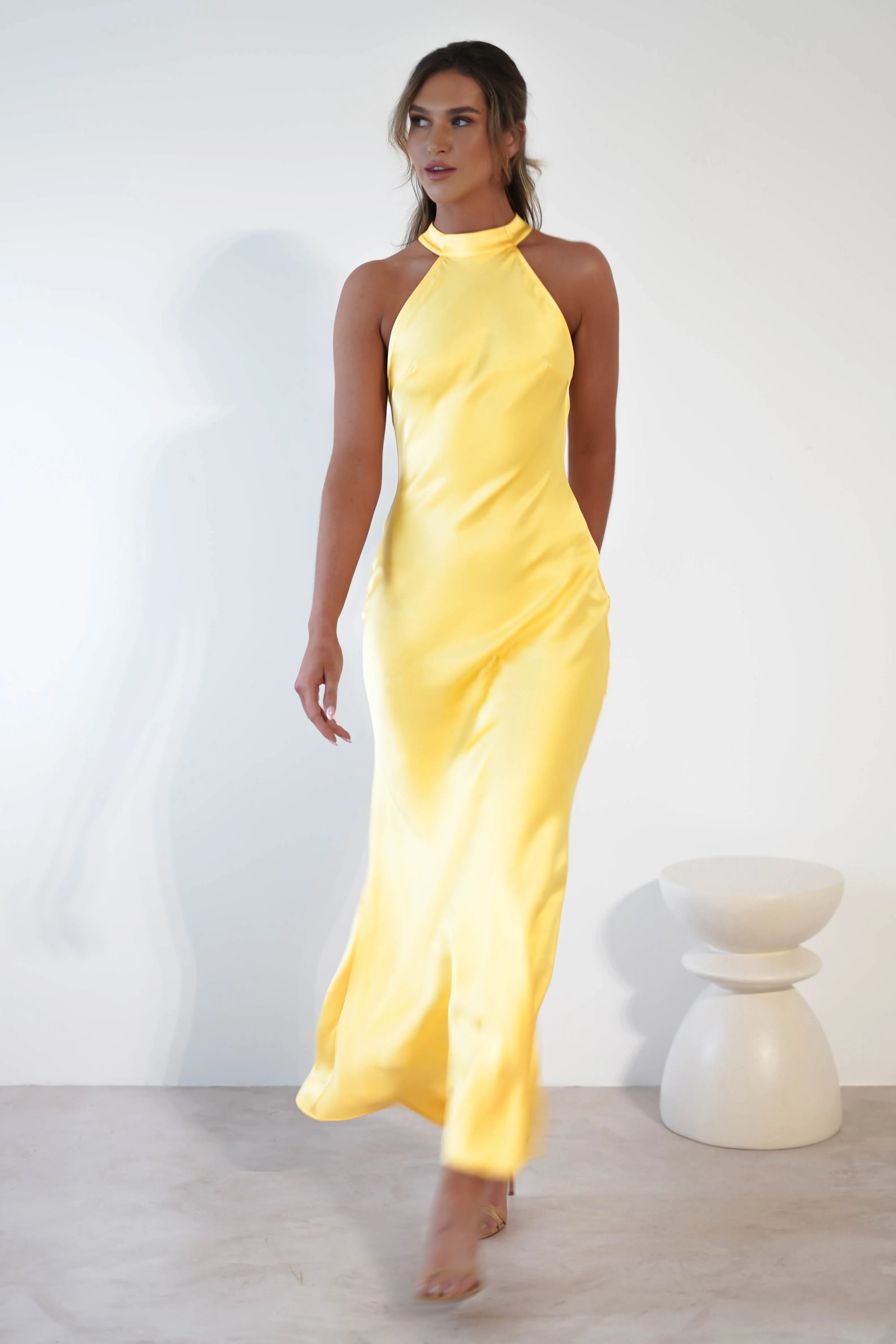 Natalia Soft Satin Maxi Dress | Bright Yellow