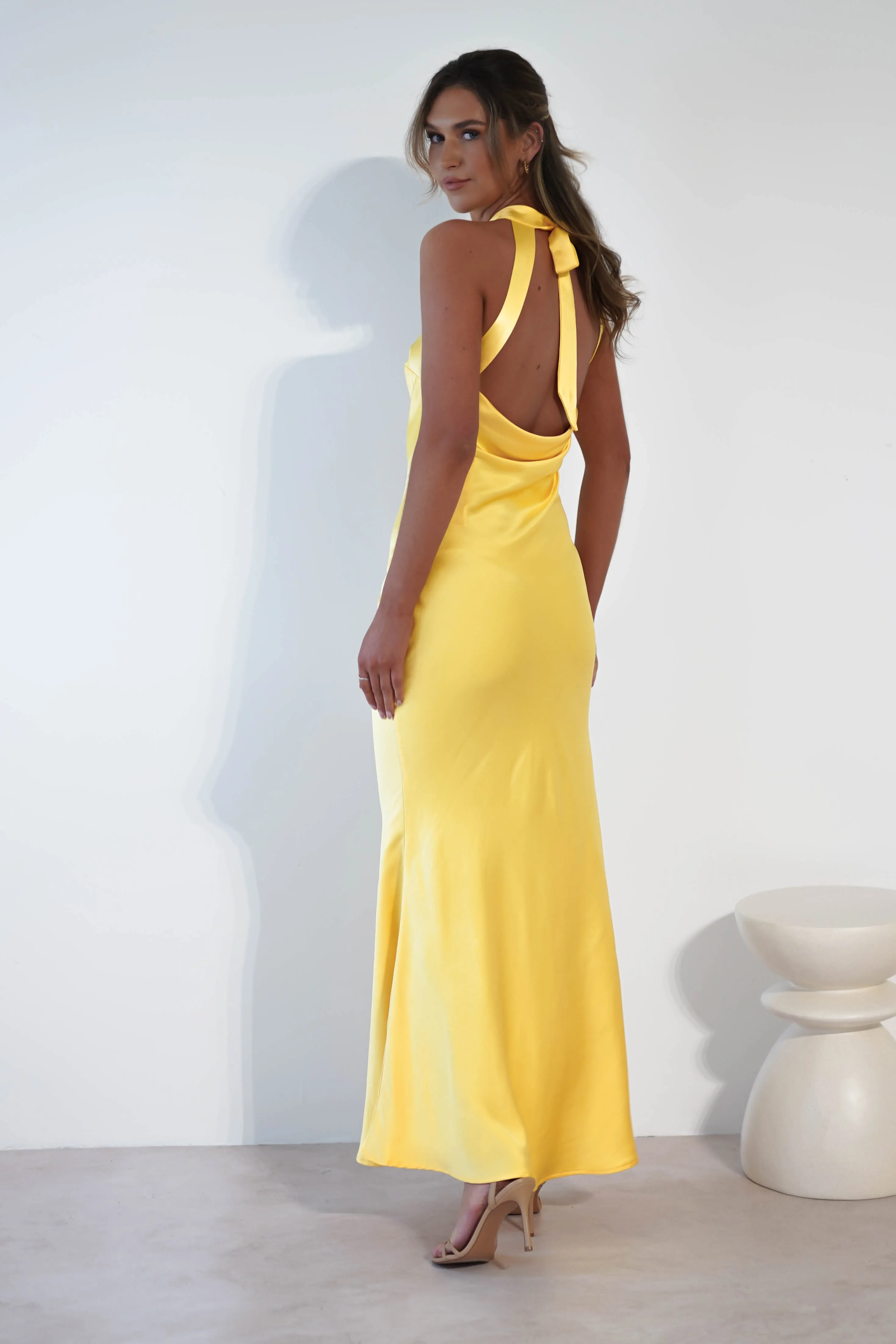 Natalia Soft Satin Maxi Dress | Bright Yellow