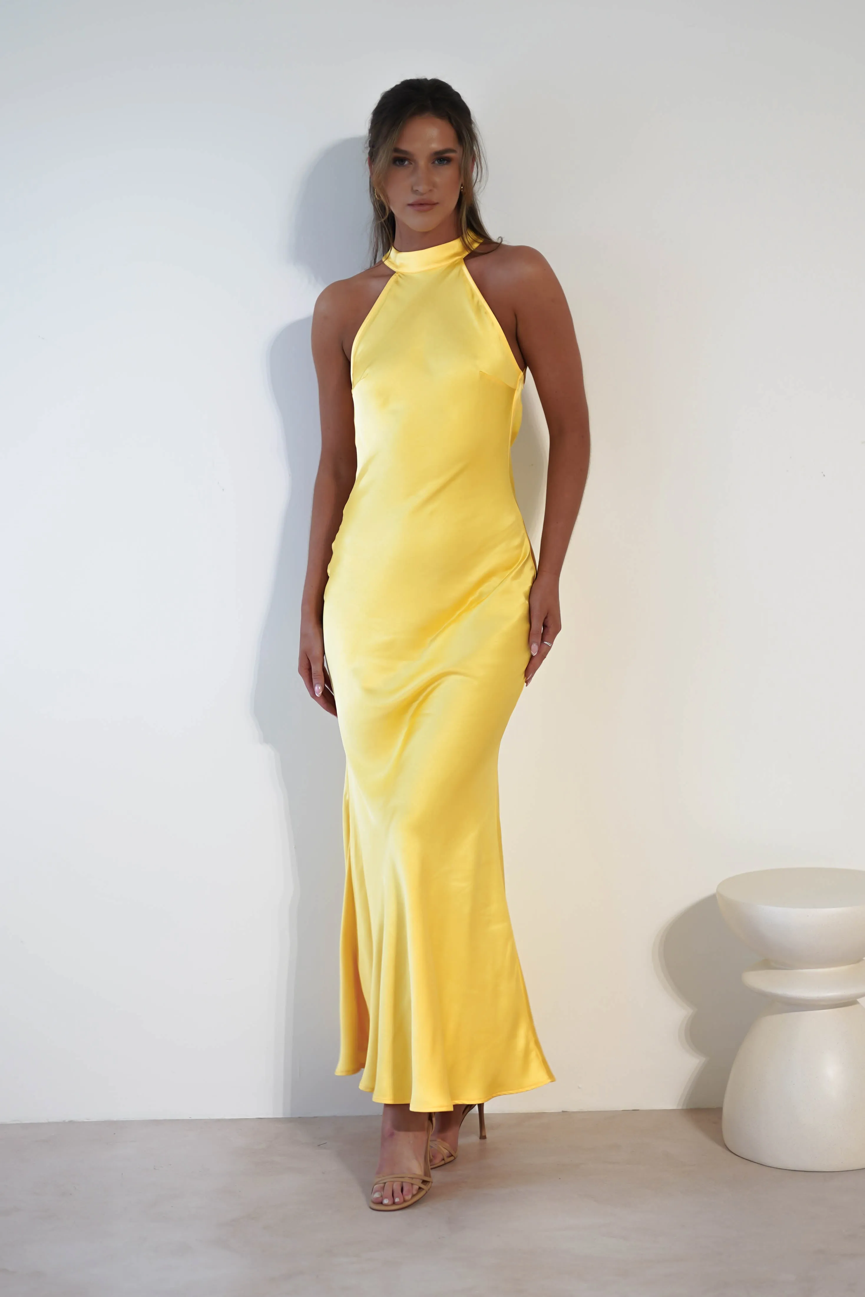Natalia Soft Satin Maxi Dress | Bright Yellow
