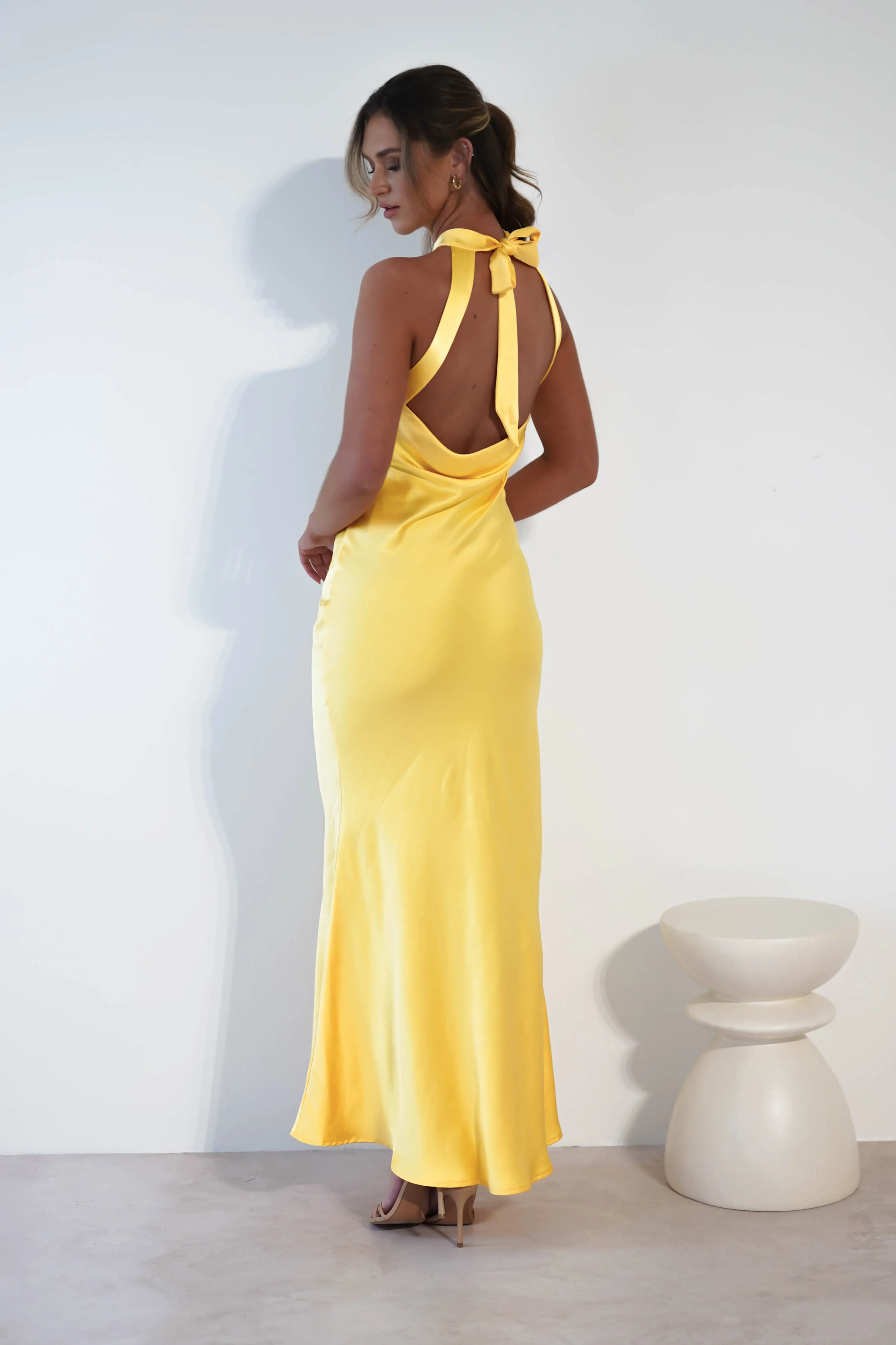 Natalia Soft Satin Maxi Dress | Bright Yellow