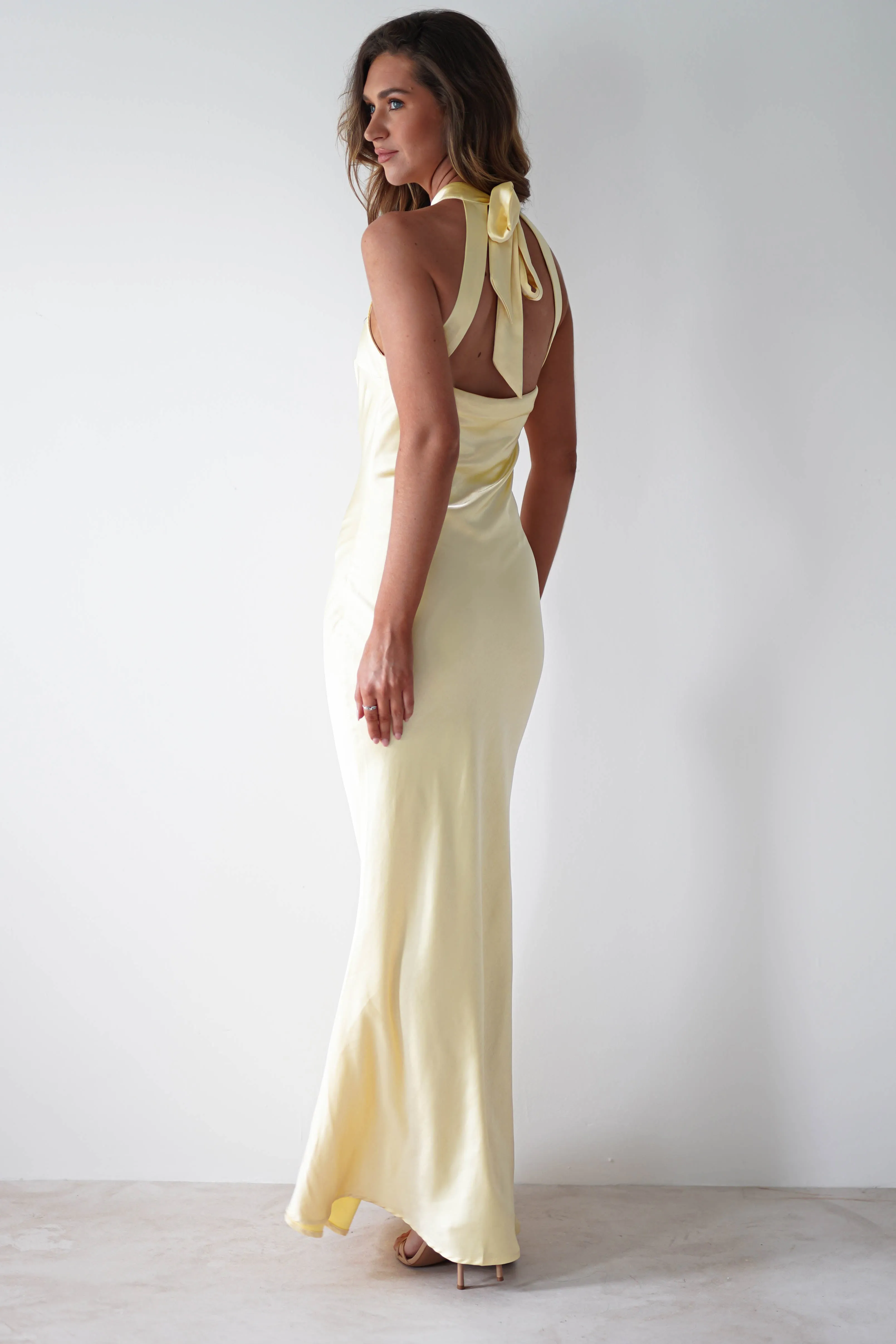 Natalia Soft Satin Maxi Dress | Lemon