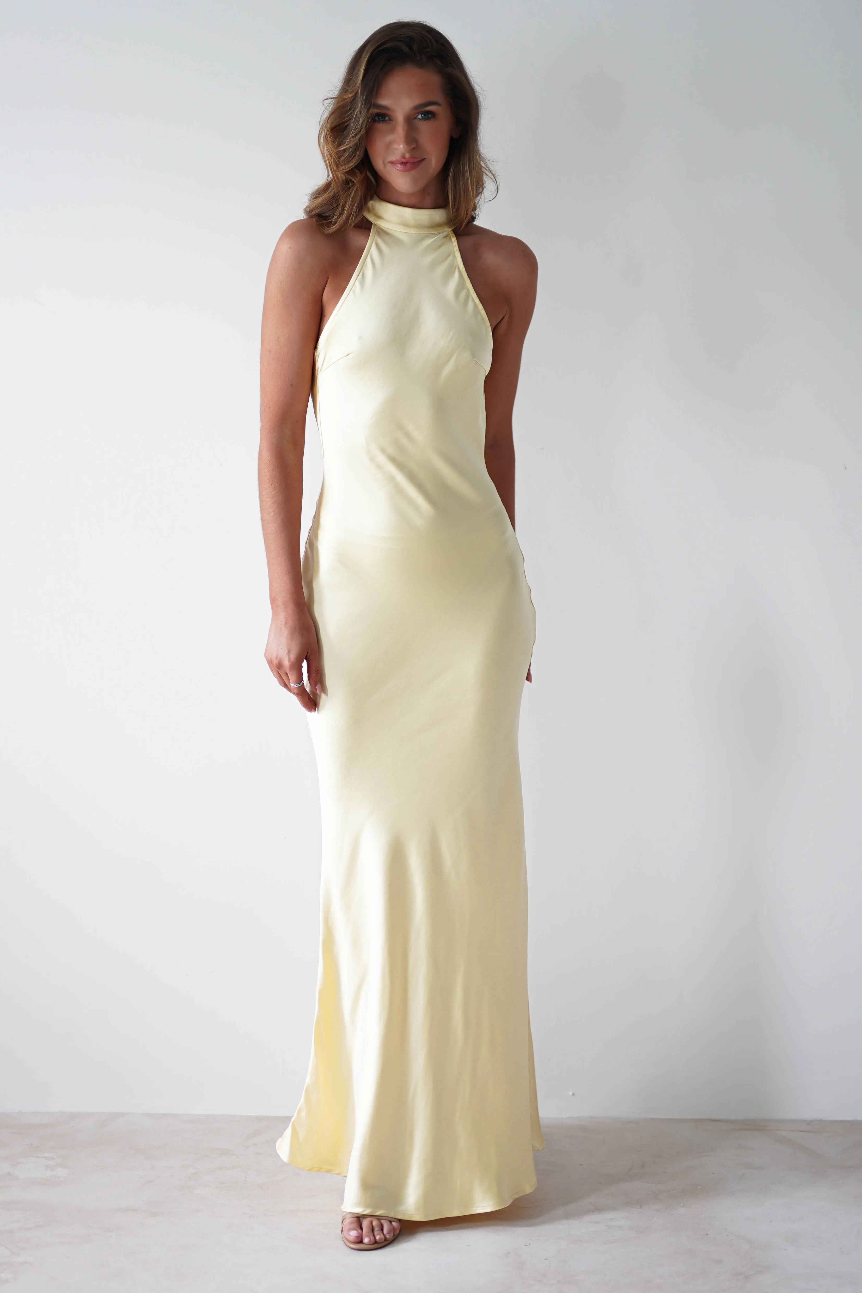 Natalia Soft Satin Maxi Dress | Lemon