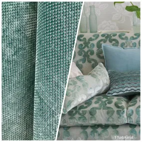 NEW Designer Velvet Checkered Upholstery Fabric - Spearmint Green- By the yard