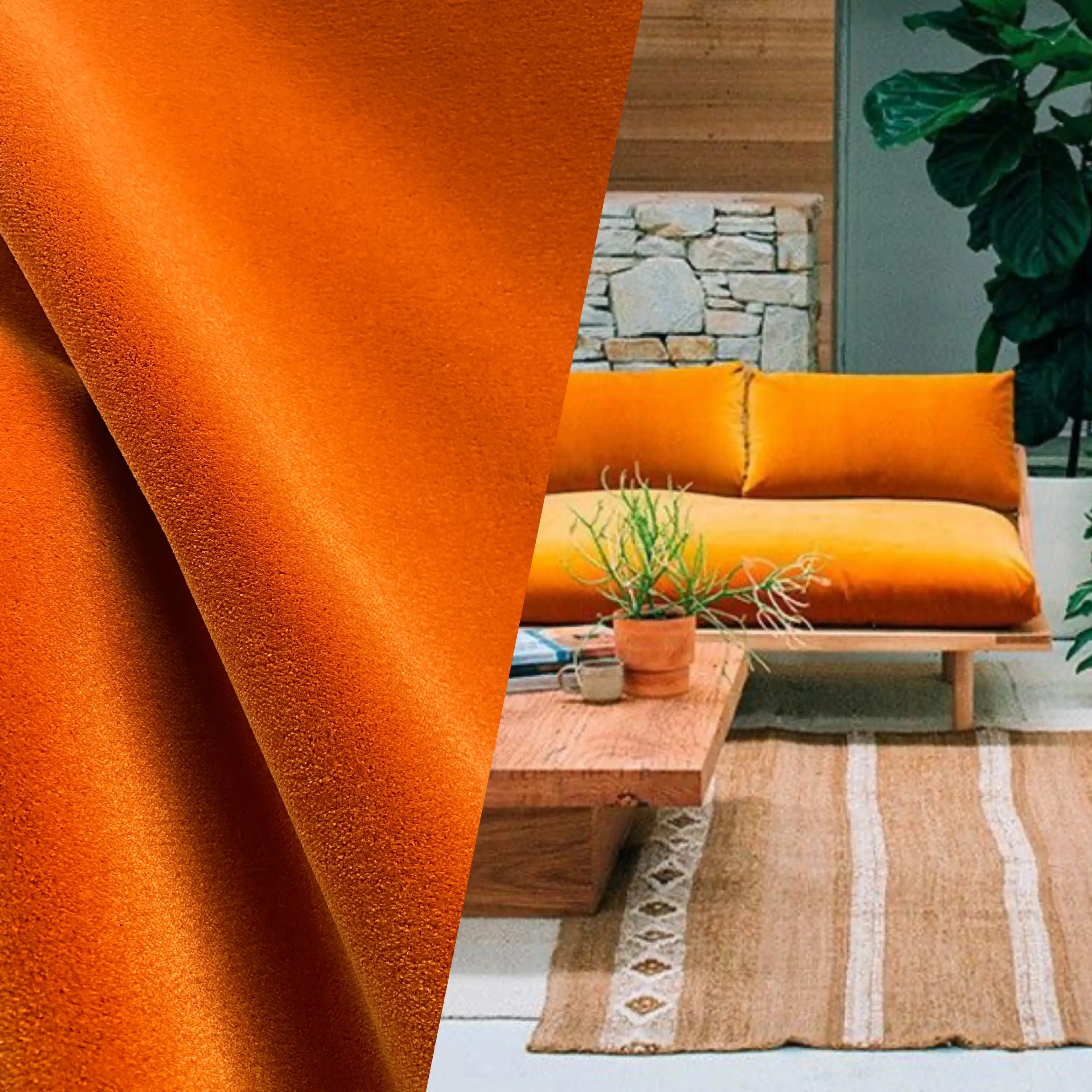 NEW King Kensington Mohair Heavy Weight Velvet Upholstery Fabric - Bright Orange
