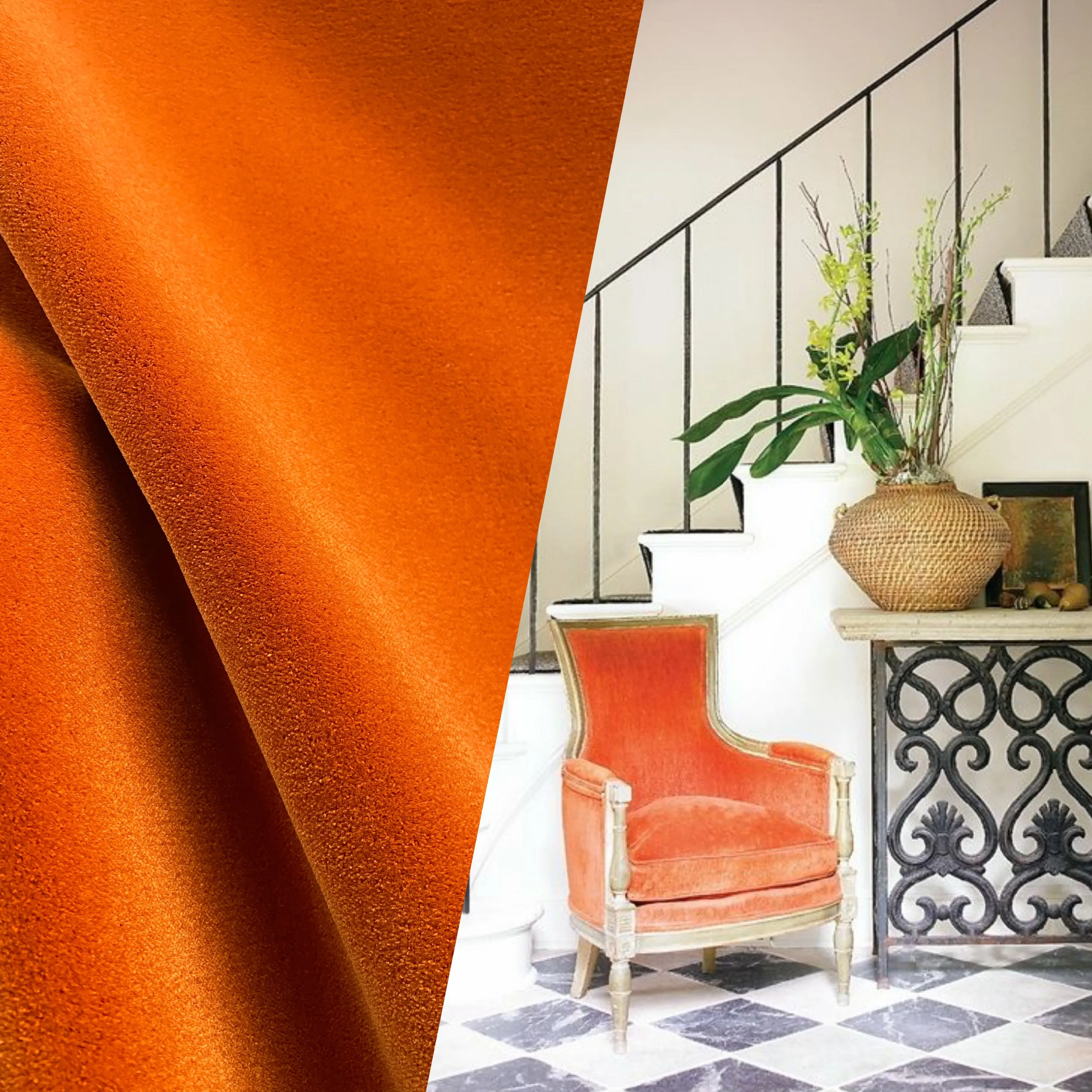 NEW King Kensington Mohair Heavy Weight Velvet Upholstery Fabric - Bright Orange