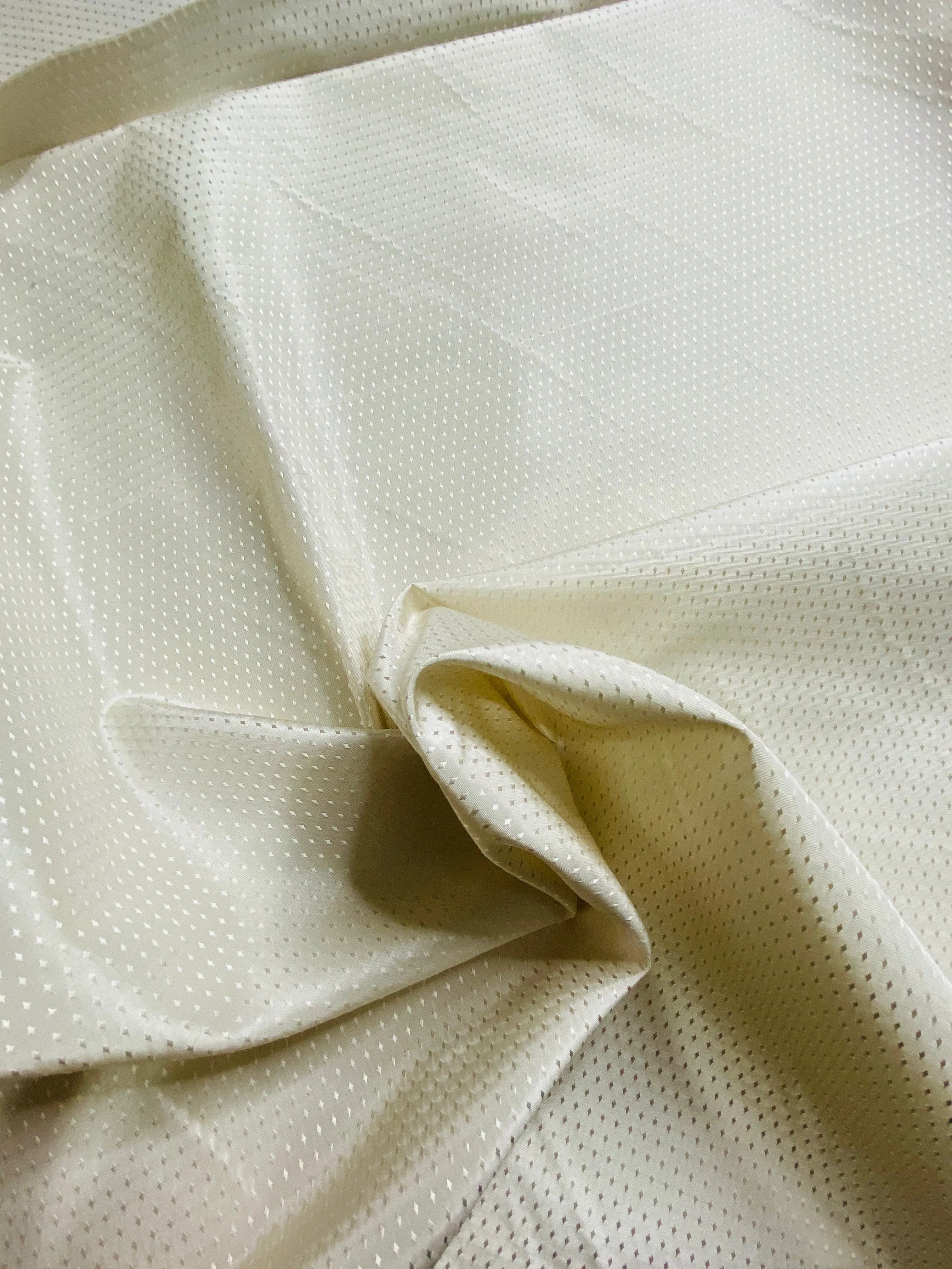 NEW Princess Donna Designer 100% Silk Taffeta Mini Diamond Embroidered Motif Fabric - Light Cream