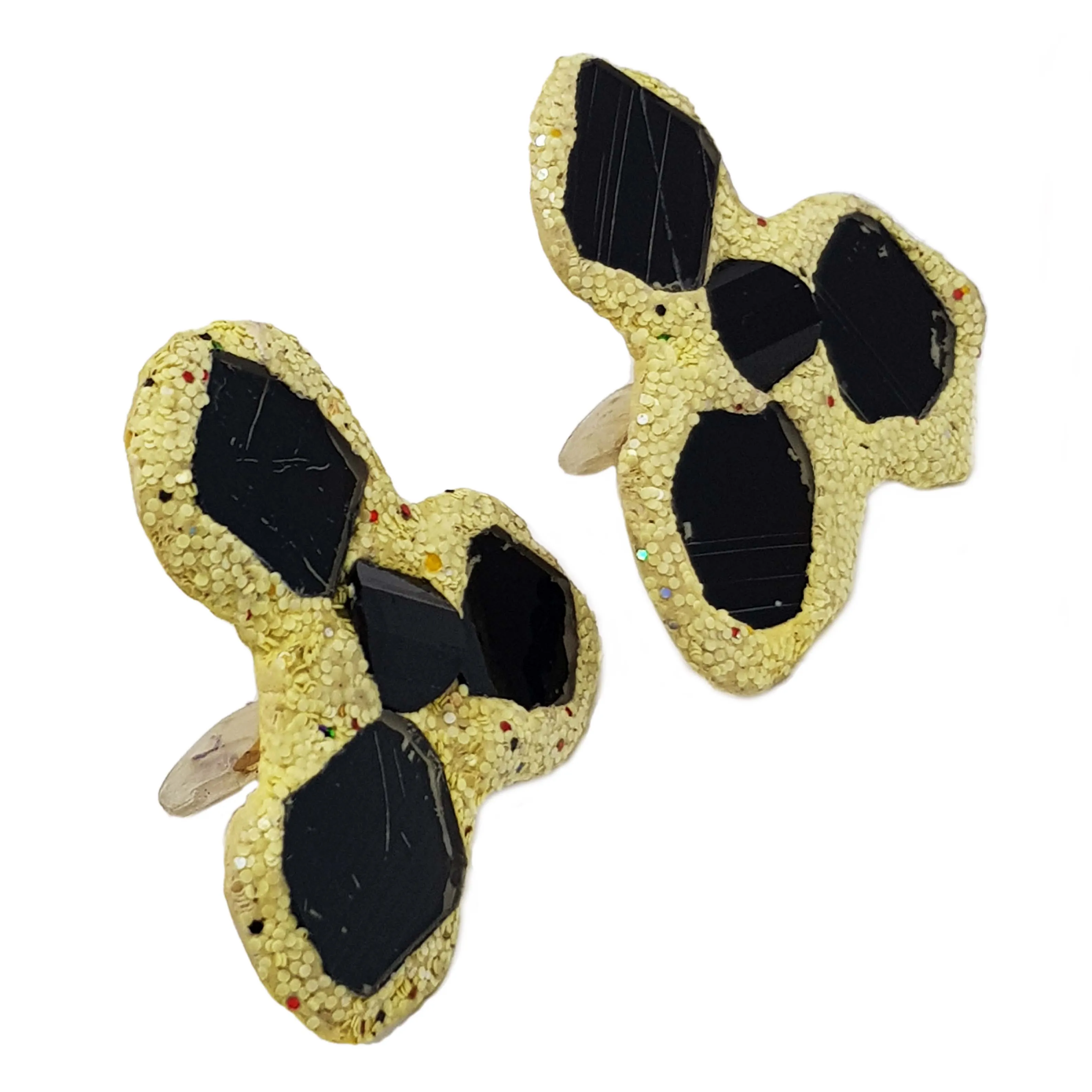 PALE YELLOW & BLACK TREBOL "HIVE" CLIP-ON EARRINGS, 2006