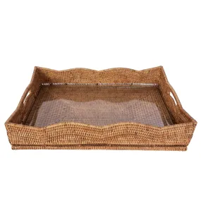 Scallop Rattan Rectangular Tray with Glass Insert