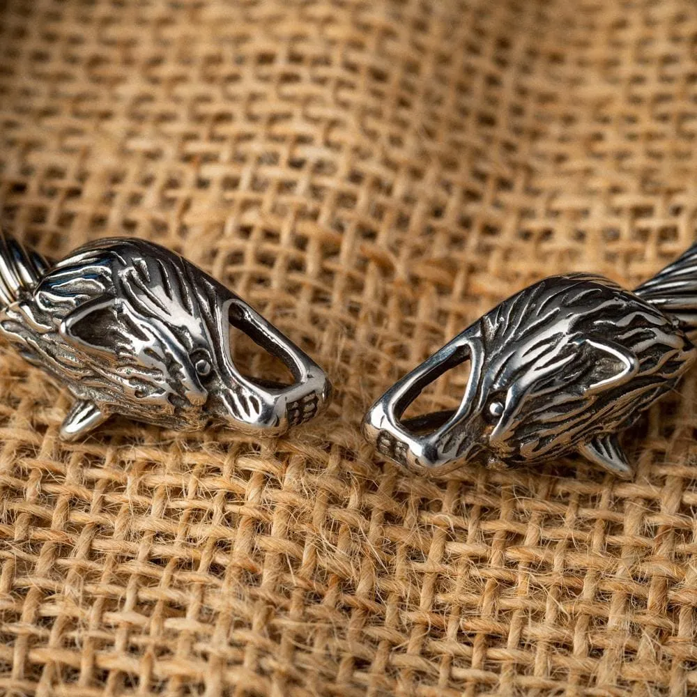 Stainless Steel Small Wolf Head Torc Bracelet