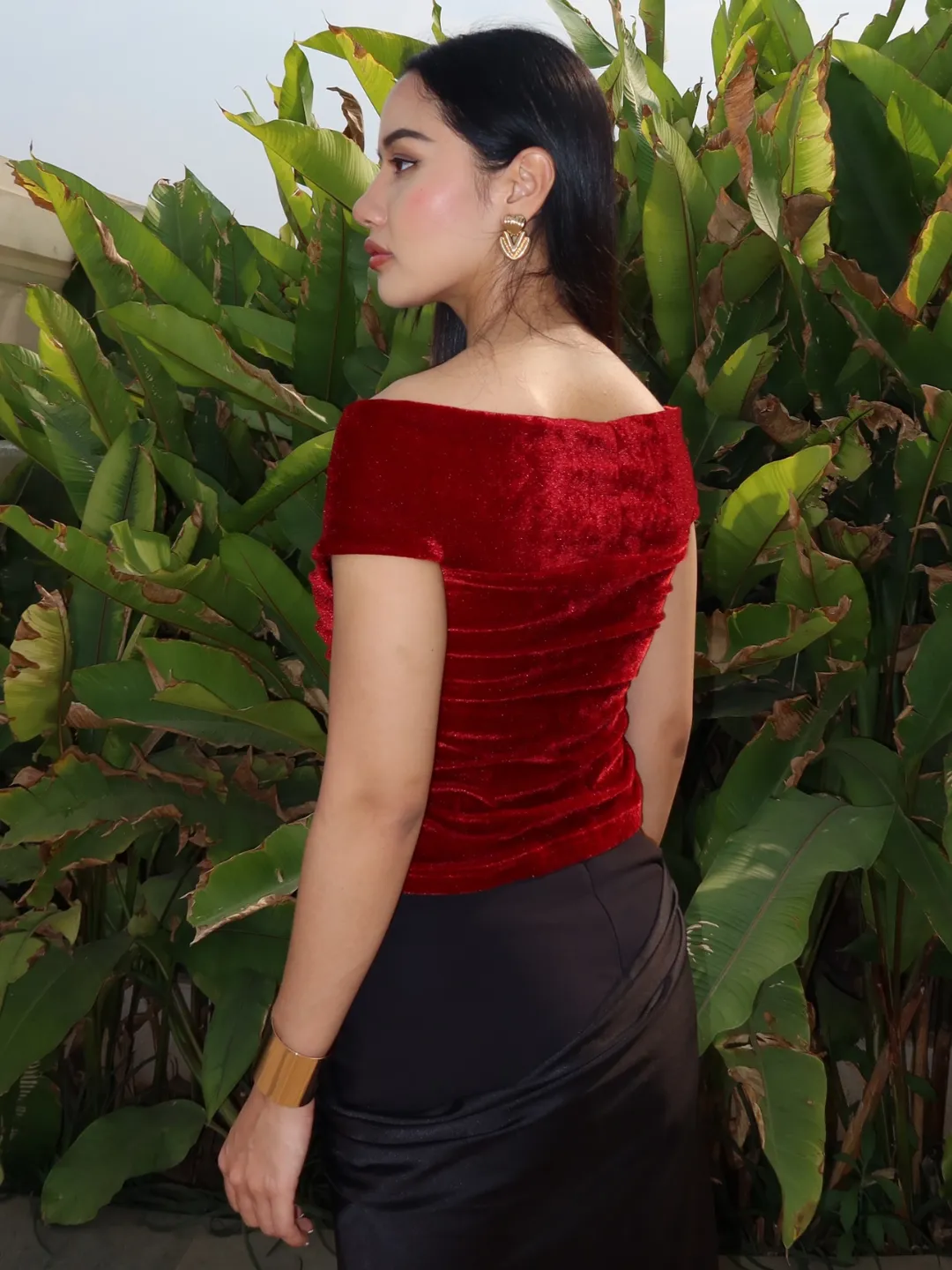 Velvet Off-Shoulder Rose Top